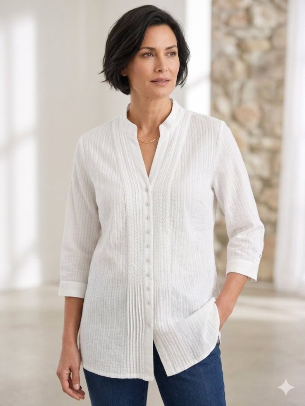 Chico's Romantic White Embroidered Pintuck Tunic Blouse NWT Size 2 (L/12)